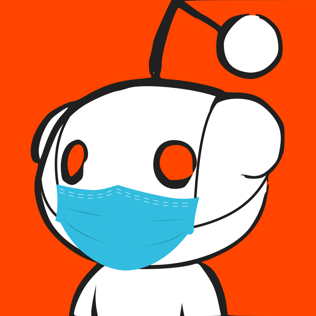 Illustration de la mascotte de Reddit portant un masque contre le covid